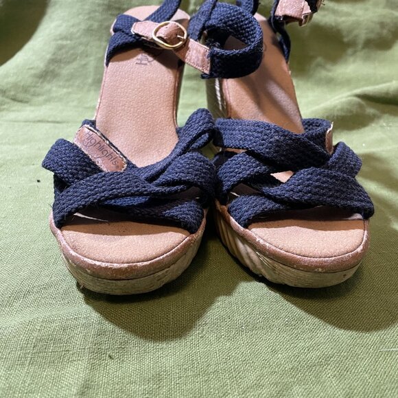 80s Vintage HighLights Blue Strappy Wedge Sandals with Rubber Sole Size 8 - Picture 7 of 10